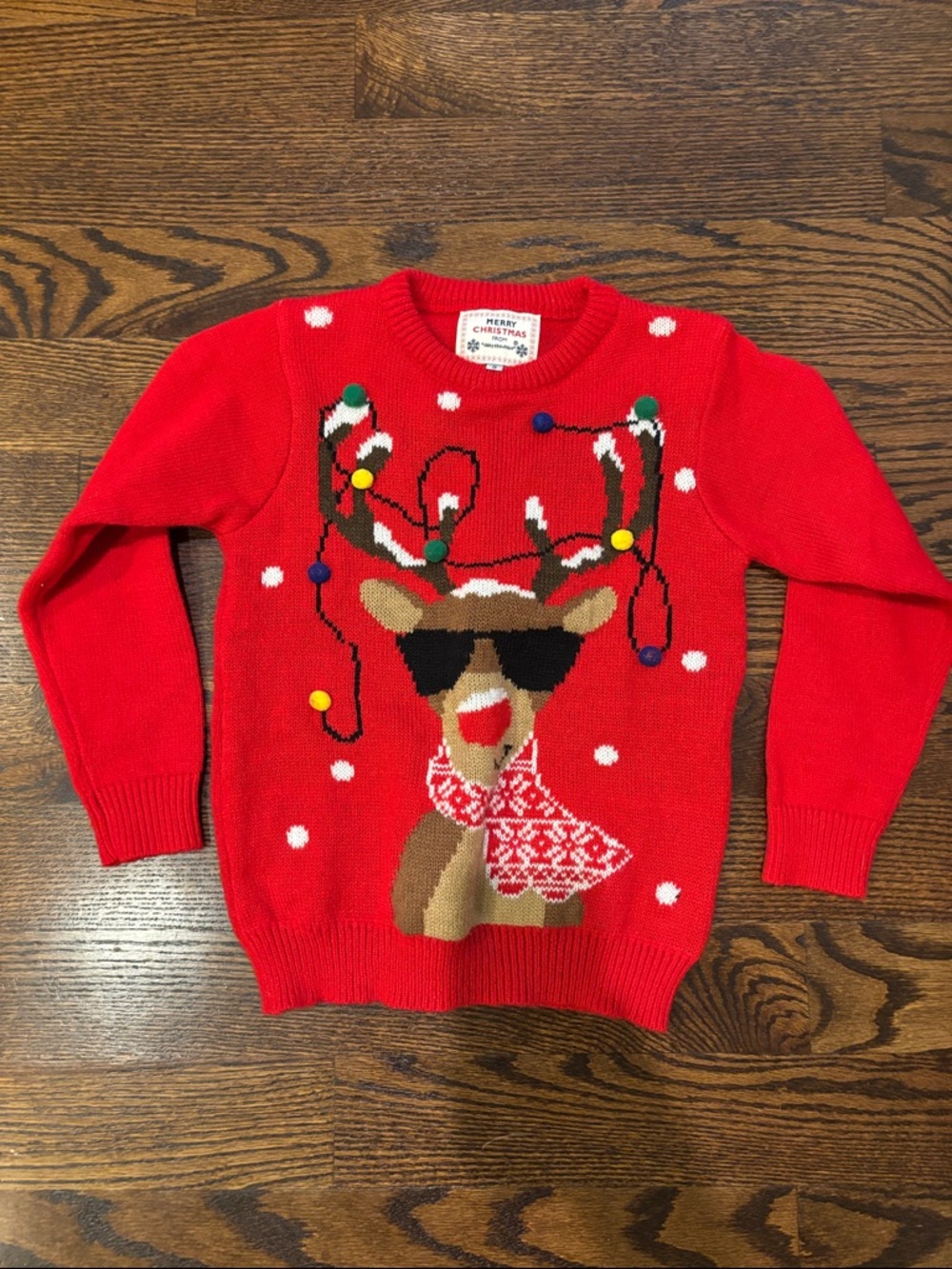 Daisys Boutique Red Reindeer Holiday Sweater with Multicolor Accents